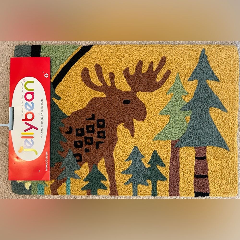 Jellybean “Moose in The Pines” Woodland Camping Washable Rug Mat Indoor/Outdoor